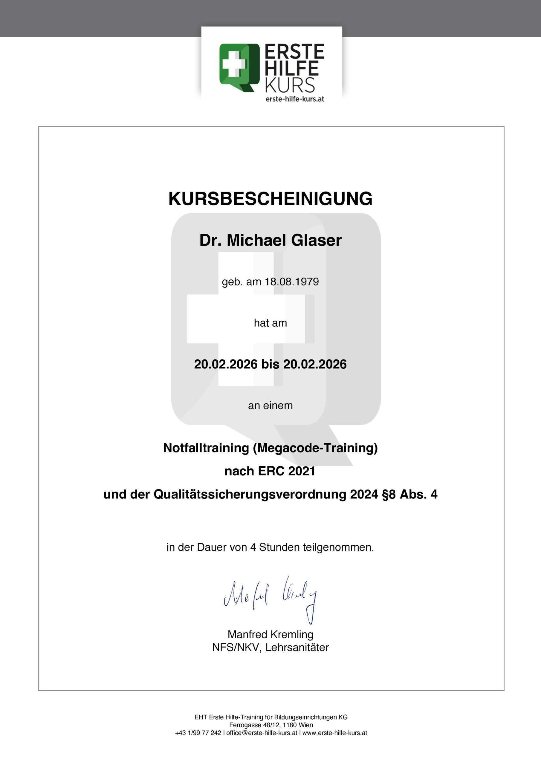 Urkunde Michael Glaser